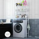 رف الحمام، وحدة تخزين فوق الغسالة - أبيض Étagère De Salle De Bain, Meuble De Rangement Au-Dessus Des Machine À Laver - Blanc